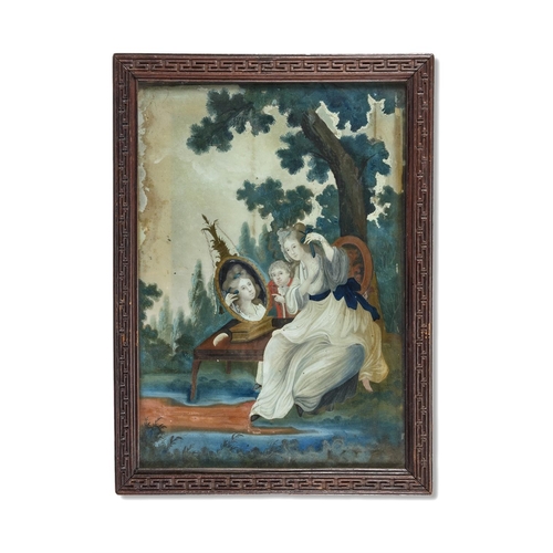 176 - A PAIR OF REVERSE GLASS PAINTINGSCHINESE EXPORT, LATE 18TH CENTURYOne depicting a courting couple, t... 