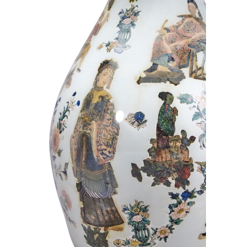 178 - A DECALCOMANIA GLASS VASE OF LARGE SIZE19TH CENTURY OR LATER Decorated with Chinoiserie figures, mou... 