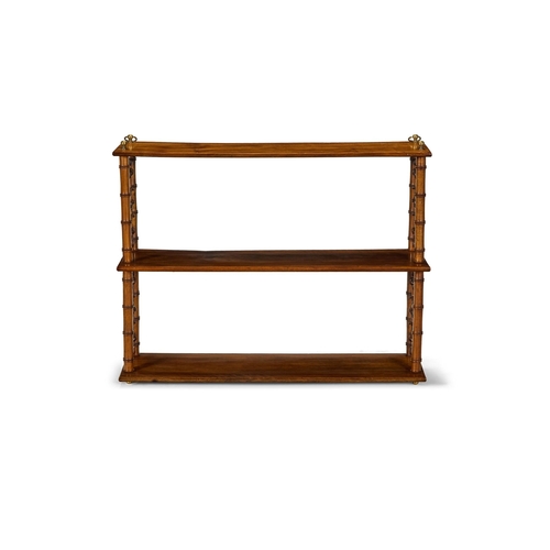 188 - A SET OF BRASS MOUNTED WALNUT OPEN HANGING SHELVES SECOND HALF 19TH CENTURY  With faux bamboo turned... 