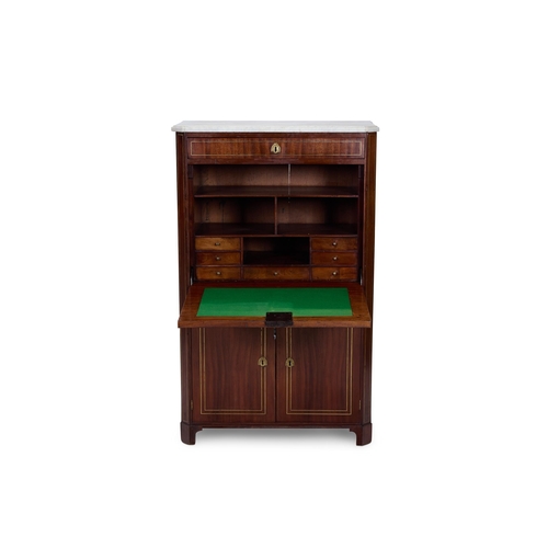 191 - A DIRECTOIRE INLAID MAHOGANY SECRETAIRE A ABATANTFRENCH, CIRCA 1800 With a marble top above a fall f... 