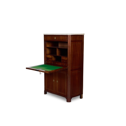 191 - A DIRECTOIRE INLAID MAHOGANY SECRETAIRE A ABATANTFRENCH, CIRCA 1800 With a marble top above a fall f... 