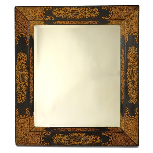 192 - A BLACK AND GILT-DECORATED MIRROR LATE 19TH/EARLY 20TH CENTURYWith a later plate71.5cm high, 63.5cm ... 