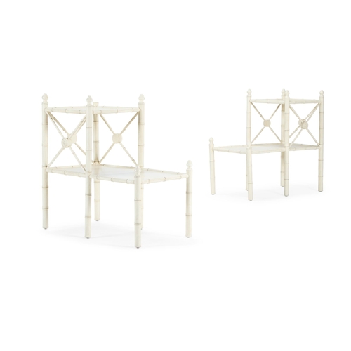 206 - A PAIR OF CREAM PAINTED SIMULATED BAMBOO BEDSIDE TABLES BY SIBYL COLEFAX & JOHN FOWLER 68cm high, 71... 