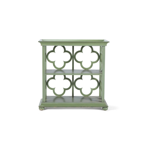 211 - A GREEN PAINTED 'ARLEY' THREE TIER TABLEMODERN, BY WILLIAM YEOWARD LIMITED With recessed top and got... 