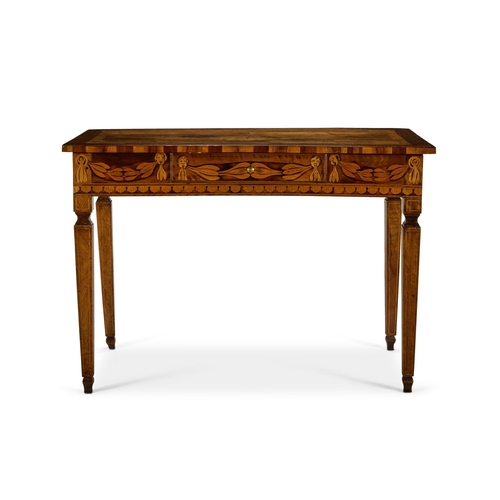 22 - A FRUITWOOD, WALNUT AND MARQUETRY INLAID SIDE TABLEITALIAN, LATE 18TH CENTURYWith a drawer  75cm hig... 