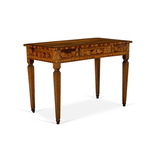 22 - A FRUITWOOD, WALNUT AND MARQUETRY INLAID SIDE TABLEITALIAN, LATE 18TH CENTURYWith a drawer  75cm hig... 