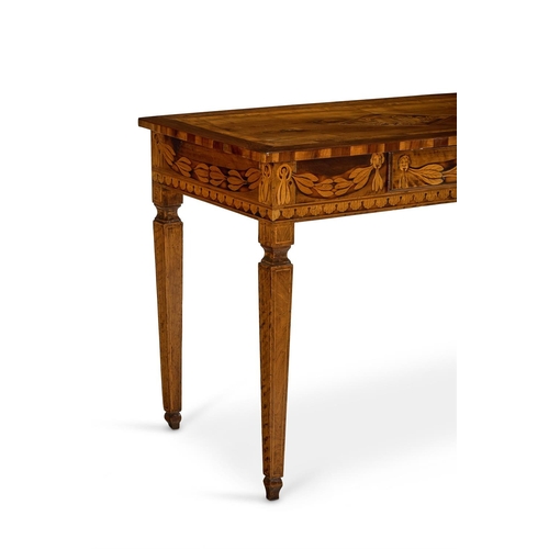 22 - A FRUITWOOD, WALNUT AND MARQUETRY INLAID SIDE TABLEITALIAN, LATE 18TH CENTURYWith a drawer  75cm hig... 