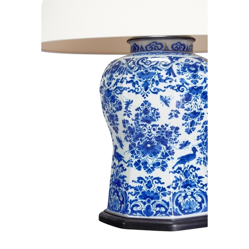 221 - A DELFT BLUE AND WHITE FACETTED VASEDUTCH, EARLY 19TH CENTURYMounted and wired as a lamp66cm high ov... 