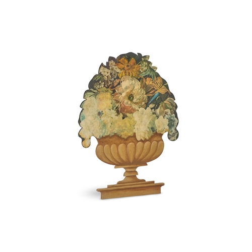 228 - A PAINTED FIRESCREENLATE 20TH CENTURYIn the form of a flower filled vase80cm high, 67cm wide