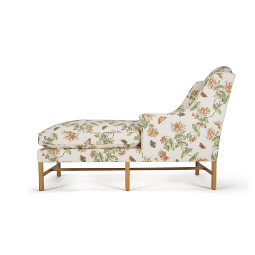 230 - A DAYBED UPHOLSTERED IN 'HONEYSUCKLE YELLOW' FABRIC BY COLEFAX AND FOWLER On square oak legs and str... 