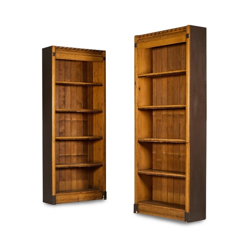 230D - A PAIR OF PINE OPEN BOOKCASES COMPRISING 19TH CENTURY ELEMENTS 203cm high, 82cm wide, 28cm depth