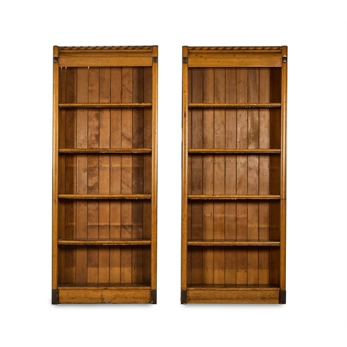 230D - A PAIR OF PINE OPEN BOOKCASES COMPRISING 19TH CENTURY ELEMENTS 203cm high, 82cm wide, 28cm depth