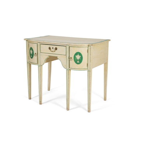 239 - A REGENCY LATER CREAM AND GREEN-PAINTED PINE DRESSING TABLEEARLY 19TH CENTURY Of D-shaped outline wi... 