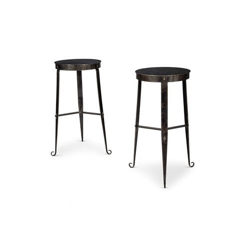 27 - A PAIR OF STEEL OCCASIONAL TABLES MODERN Each with circular tops70cm high, 35cm diameter