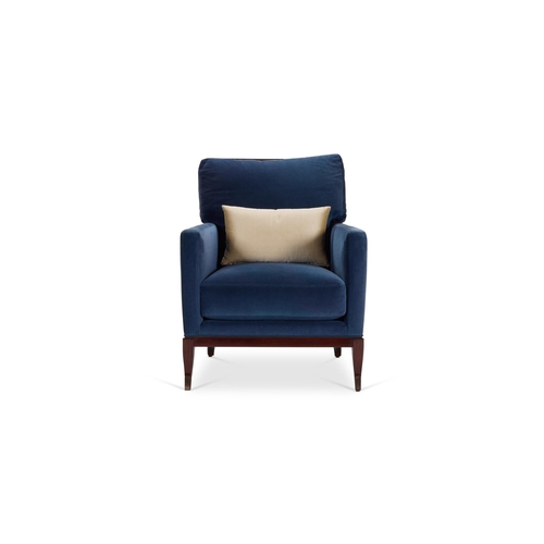 28 - A SET OF THREE BLUE VELVET UPHOLSTERED MAHOGANY EASY ARMCHAIRSLATE 20TH CENTURYThe front legs with m... 