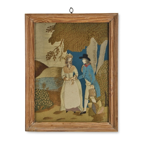 4 - A FELT COLLAGE AND EMBROIDERY PICTURE OF A COURTING COUPLEENGLISH, LATE 18TH CENTURY  42cm high, 33c... 