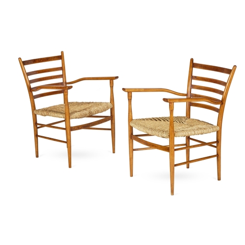 42 - A PAIR OF 'CHIAVARINE' BEECH LADDER BACK ARMCHAIRS ITALIAN, MID 20TH CENTURY, IN THE MANNER OF PAOLO... 