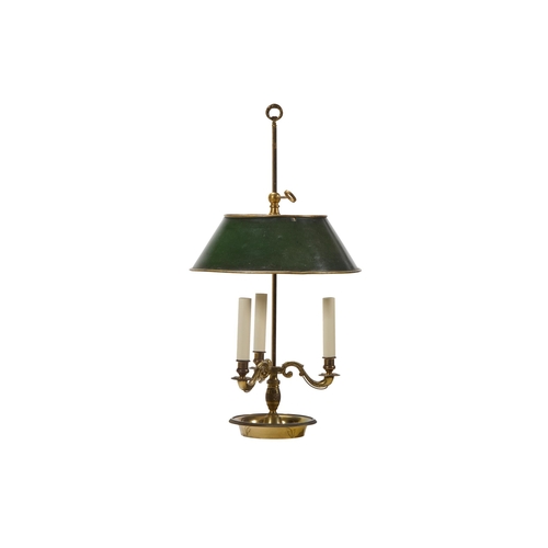 43 - A BRASS THREE BRANCH BOUILLOTTE LAMP FRENCH, SECOND HALF 19TH CENTURY AND LATER, IN THE DIRECTOIRE S... 