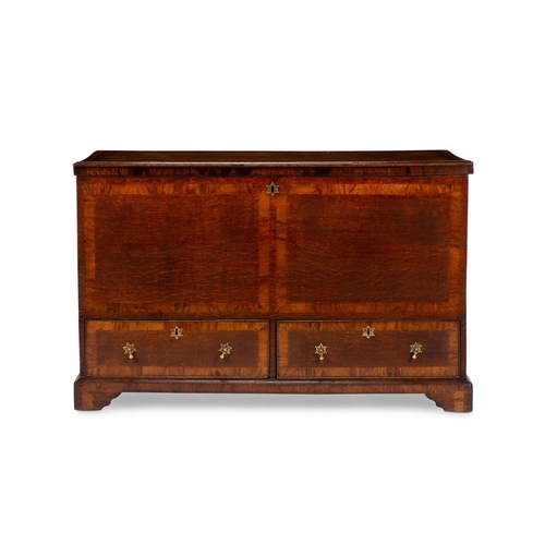 48 - A GEORGE III WALNUT CROSSBANDED OAK COFFER LATE 18TH CENTURY  With hinged top and two drawers 75cm h... 