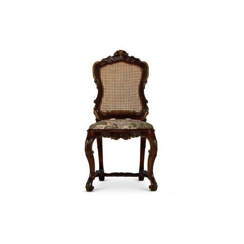 57 - A PAIR OF PARCEL GILT AND OAK SIDE CHAIRS LATE 19TH/EARLY 20TH CENTURY, IN THE LOUIS XV STYLE Each w... 