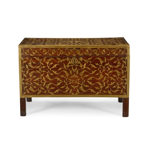 60 - Y A BRASS INLAID ROSEWOOD CHESTPROBABLY INDIAN, MID 20TH CENTURY With brass handles to the side, on ... 