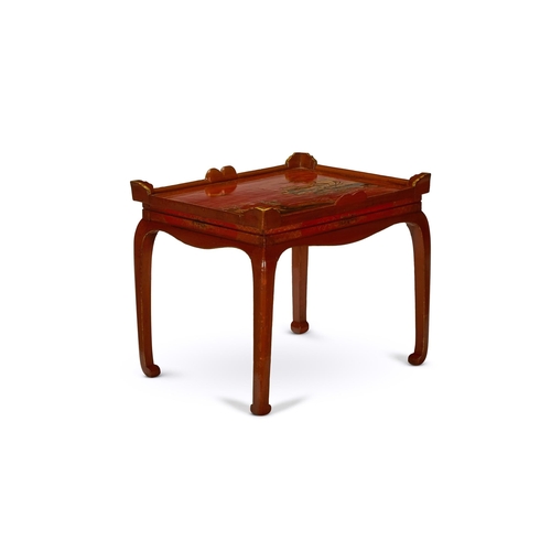 70 - A RED AND GILT JAPANNED OCCASIONAL TABLE  FIRST HALF 20TH CENTURYDecorated with pagodas and figures4... 