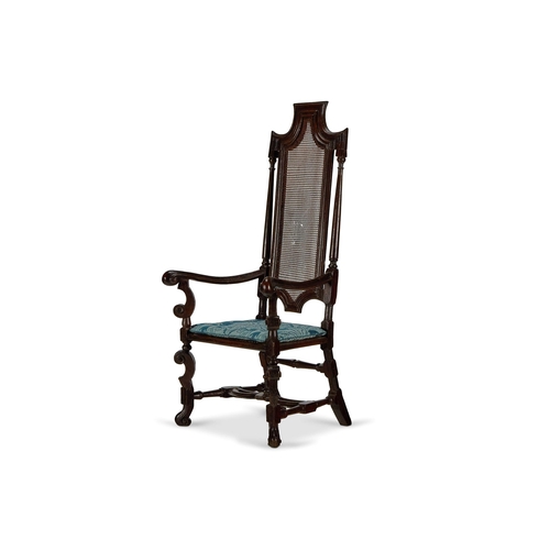 97 - A PAINTED BEECH OPEN ARMCHAIRENGLISH, LATE 17TH CENTURY AND LATERWith a caned back and seat and upho... 