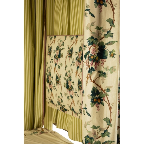 99 - A CREAM PAINTED, SIMULATED BAMBOO FOUR POSTER BEDBY SIBYL COLEFAX & JOHN FOWLERDressed with green 'L... 