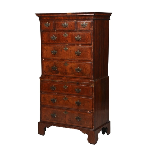 42 - A GEORGE II WALNUT CHEST ON CHEST SECOND QUARTER 18TH CENTURY with a brushing slide and on concealed... 