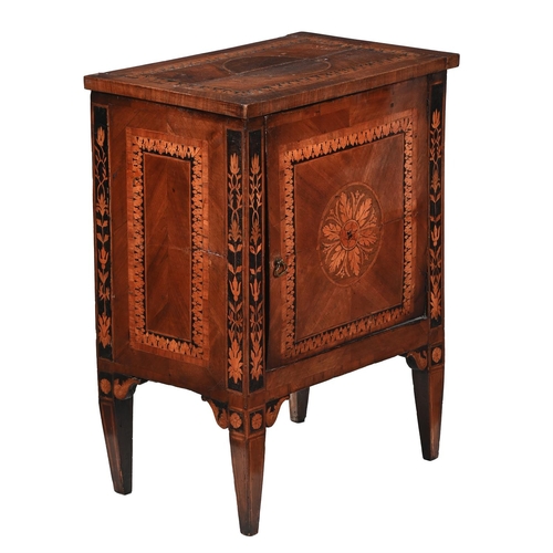 43 - A CONTINENTAL MARQUETRY CABINET WITH SINGLE DOOR19TH CENTURY74cm high, 58cm wide, 36cm deep