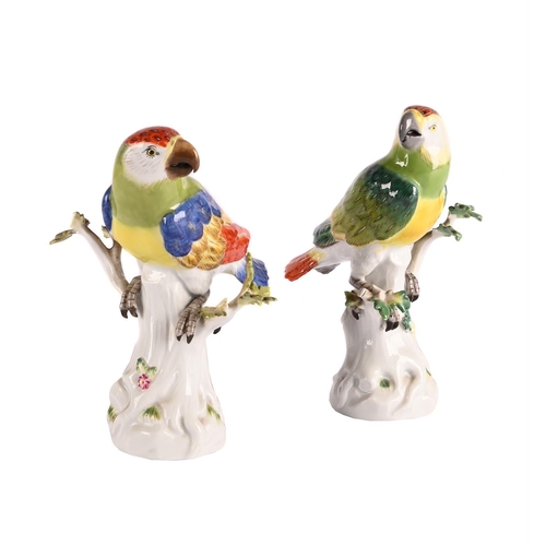 55 - A PAIR OF MEISSEN MODELS OF PARAKEETS20TH CENTURYEach perched on a tree stumpeach approximately 15.5... 