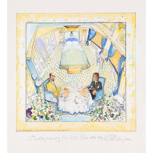 87 - λ ANTHONY GREEN (BRITISH 1939-2023)13TH WORKING DRAWING FOR RITZ. (LOVE AT THE RITZ III)Watercolour,... 