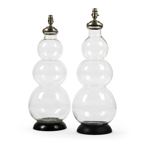 152 - A PAIR OF GLASS LAMPSOF RECENT MANUFACTUREOf triple gourd form68cm high to bulb socketProvenance:Pro... 