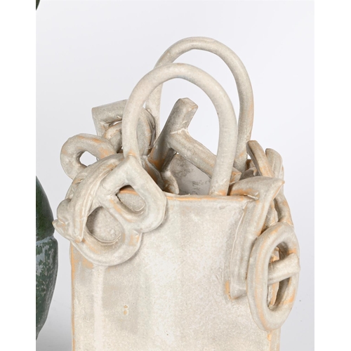 154 - THREE POTTERY PIECES, TWO HANDBAGS AND AN AMMONITECONTEMPORARYby Los Angeles based ceramicist Emma W... 