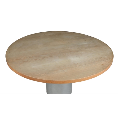 158 - TWO ROUND BEECH AND METAL DINING TABLES OF RECENT MANUFACTURE 73cm high, 139cm diameter Provenance:P... 