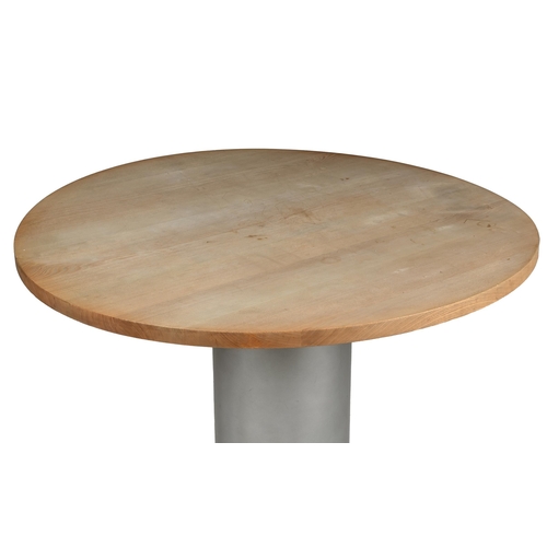 158 - TWO ROUND BEECH AND METAL DINING TABLES OF RECENT MANUFACTURE 73cm high, 139cm diameter Provenance:P... 