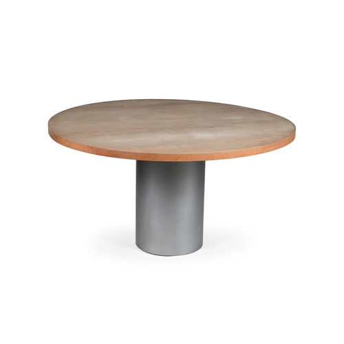 158 - TWO ROUND BEECH AND METAL DINING TABLES OF RECENT MANUFACTURE 73cm high, 139cm diameter Provenance:P... 