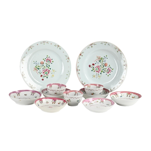 159 - TWO CHINESE FAMILLE ROSE PLATESQIANLONG23cm diametertogether withTHREE ENGLISH PORCELAIN TEA BOWLS A... 