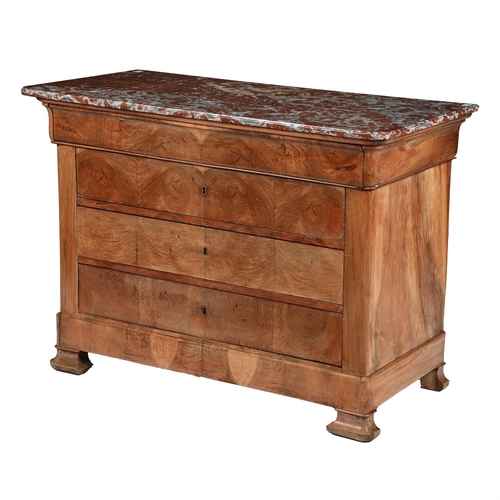 16 - A FRENCH WALNUT AND ROUGE ROYALE MARBLE COMMODE OR CHEST OF DRAWERSMID 19TH CENTURY93.5cm high, 130.... 