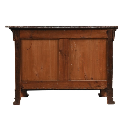 16 - A FRENCH WALNUT AND ROUGE ROYALE MARBLE COMMODE OR CHEST OF DRAWERSMID 19TH CENTURY93.5cm high, 130.... 