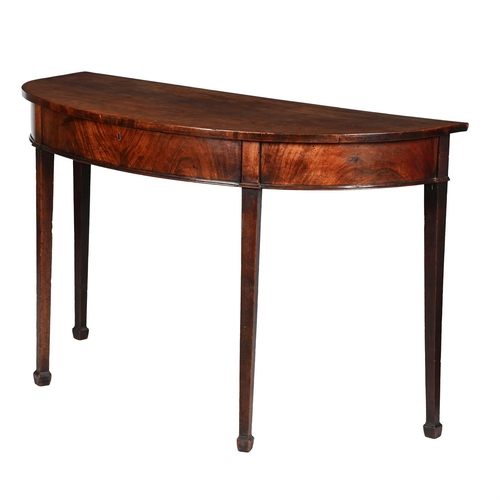 168 - A GEORGE III MAHOGANY BOWFRONT HALL TABLE OR SERVING TABLECIRCA 180091cm high, 153cm wide, 61cm deep