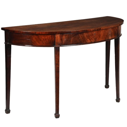 168 - A GEORGE III MAHOGANY BOWFRONT HALL TABLE OR SERVING TABLECIRCA 180091cm high, 153cm wide, 61cm deep