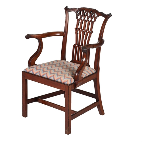 187 - AN UNUSUAL GEORGE III WALNUT AND FRUITWOOD ARMCHAIRCIRCA 176094.5cm high, 70cm wide, 50cm deep