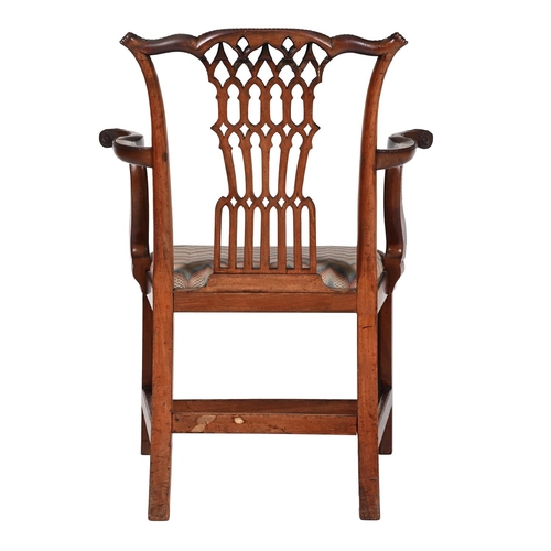 187 - AN UNUSUAL GEORGE III WALNUT AND FRUITWOOD ARMCHAIRCIRCA 176094.5cm high, 70cm wide, 50cm deep