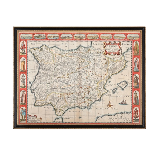 212 - ENGRAVED MAP OF SPAIN DATED TO 1626ENGLISH TEXT TO VERSOEngraving, watercolour 43 x 55cm (16¾ x 21½ ... 