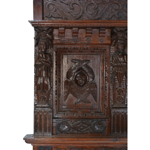 228 - AN OAK TESTER BEDPART 17TH CENTURY 242cm high, 210cm wide, 147cm deep