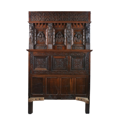 228 - AN OAK TESTER BEDPART 17TH CENTURY 242cm high, 210cm wide, 147cm deep