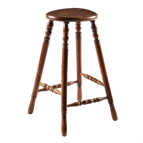 232 - A BEECH AND ELM BAR STOOL19TH CENTURY 75cm high, 47cm wide, 44cm deepTOGETHER WITH A SMALL OAK UPHOL... 