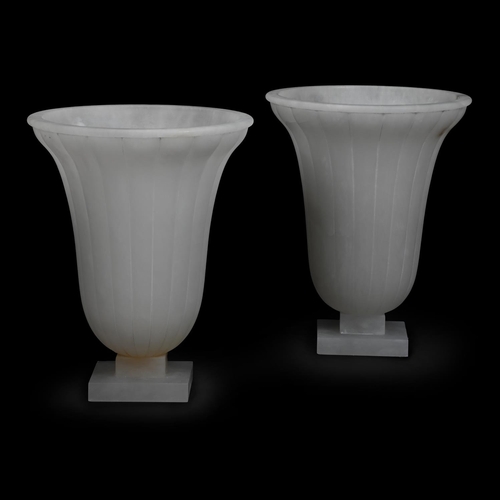 240 - A PAIR OF CARVED MARBLE URN TABLE LAMPS MODERNEach with a flared shade containing the light fitting ... 