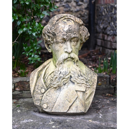 354 - A STONE COMPOSITION BUST OF CHARLES DICKENS20TH CENTURY60cm high, 41cm wide, 26cm deep overall